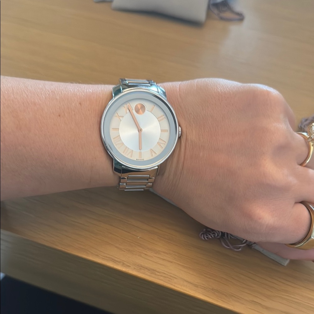 Movado silver and rose gold bold watch